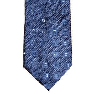 Hugo Boss Made in Italy Silk Tie Blue Geometric Square Pattern Classic 3.5" Y2K